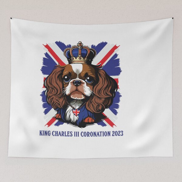 Item preview, king Charles coronation Spaniel dog wearing a crown with Union Jack Flag designed and sold by Gerald Waters.
