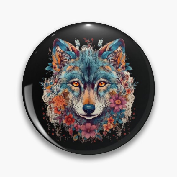 Item preview, Colorful Wolf With Flowers designed and sold by letsgetinspired.