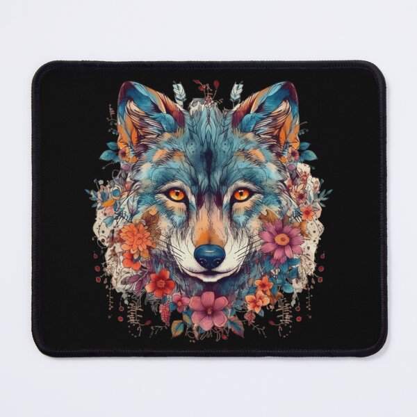 Item preview, Colorful Wolf With Flowers designed and sold by letsgetinspired.