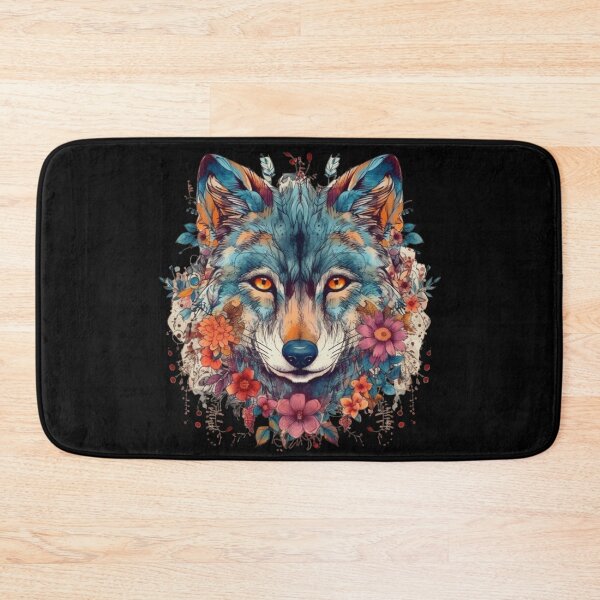 Item preview, Colorful Wolf With Flowers designed and sold by letsgetinspired.
