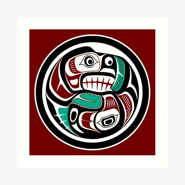 Northwest Pacific coast Otter chasing Salmon Art Print
