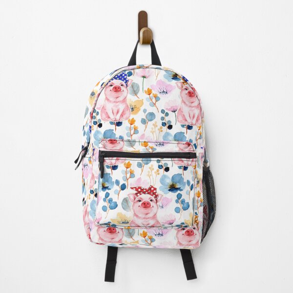Item preview, Pig Blue pink floral and Cosmos flower watercolor pattern designed and sold by BeebooDesign.