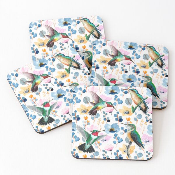 Item preview, HUMFLO - Hummingbirdfloral and Cosmos flower watercolor pattern designed and sold by BeebooDesign.