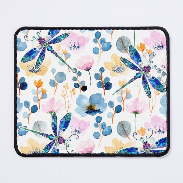 Item preview, DRFLO - Dragonfly Blue floral and Cosmos flower watercolor pattern designed and sold by BeebooDesign.