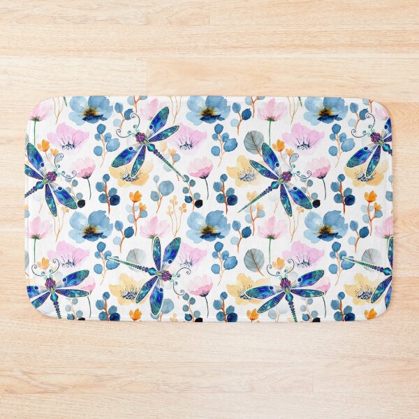 Item preview, DRFLO - Dragonfly Blue floral and Cosmos flower watercolor pattern designed and sold by BeebooDesign.