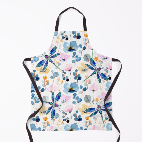 Item preview, DRFLO - Dragonfly Blue floral and Cosmos flower watercolor pattern designed and sold by BeebooDesign.
