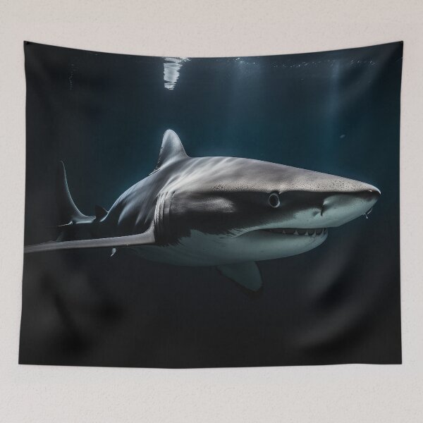Item preview, Ocean's Apex: Fearsome Shark Illustration on Black Background designed and sold by IInspired Store.