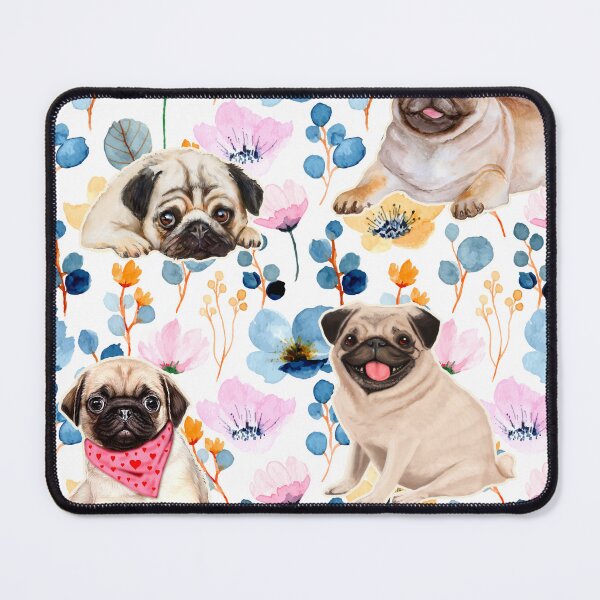 Item preview, DOFLO6 - Pug cute Blue floral and Cosmos flower watercolor pattern designed and sold by BeebooDesign.