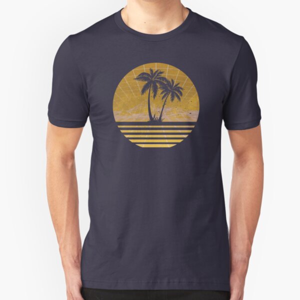 Modern Retro 80s Outrun Sunset Palm Tree Silhouette - Gold Slim Fit T-Shirt