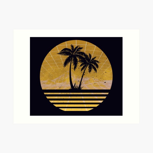 modern retro 80s outrun sunset palm tree silhouette gold art print by retroroy redbubble redbubble