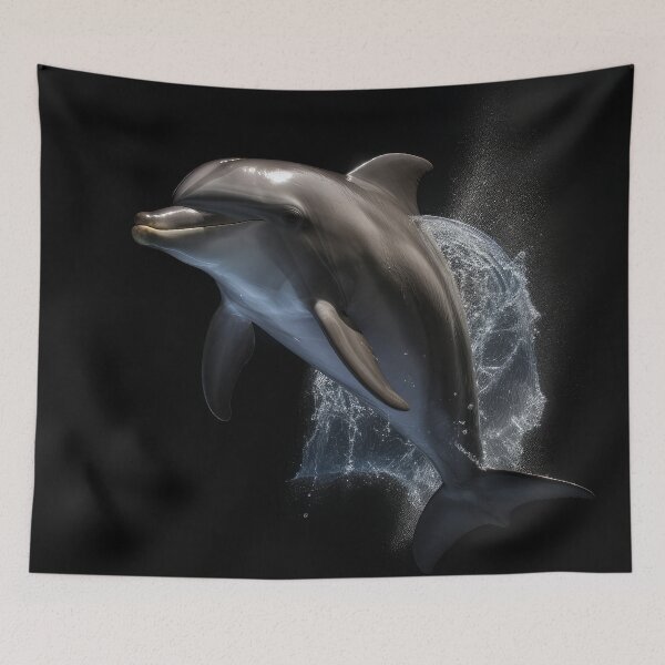 Artikelvorschau, Ocean's Ballet: Anmutige Delphin-Illustration auf schwarzem Hintergrund entworfen und verkauft von IInspired Store.