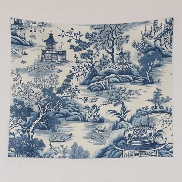 Item preview, Antique Ming China Blue and White Chinoiserie Linen designed and sold by Kentala.