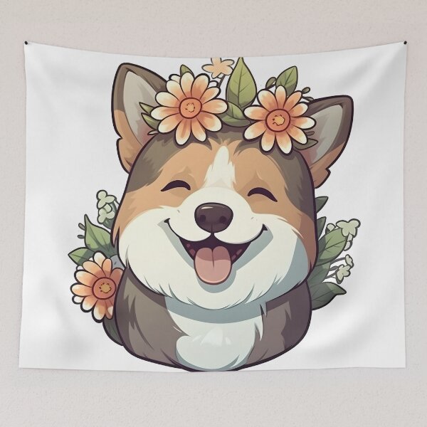 Item preview, Corgie with flowers designed and sold by AdisAvenue.