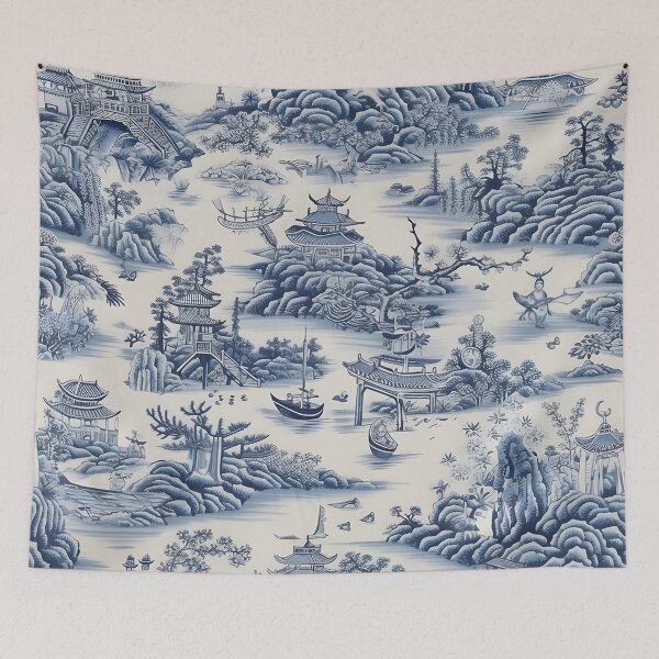 Item preview, Blue and white chinoiserie Ming China porcelain bedspread designed and sold by Kentala.