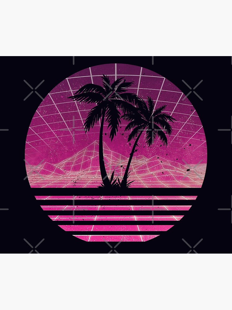 Modern Retro 80s Outrun Sunset Palm Tree Silhouette - Magenta by RetroRoy