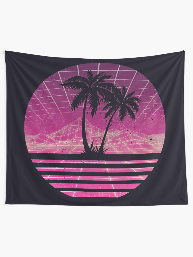Alternate view of Modern Retro 80s Outrun Sunset Palm Tree Silhouette - Magenta Tapestry