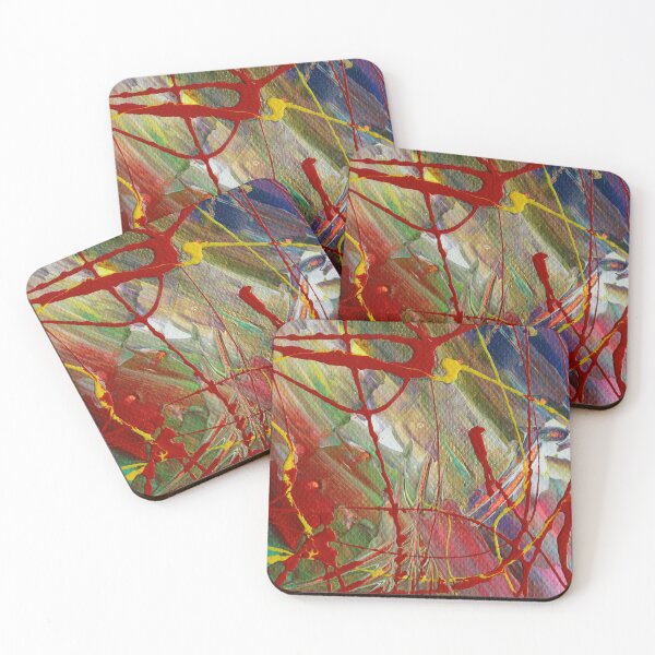 Item preview, Action painting intuitive design with red and yellow lines against colorful background number one designed and sold by allartbymike.