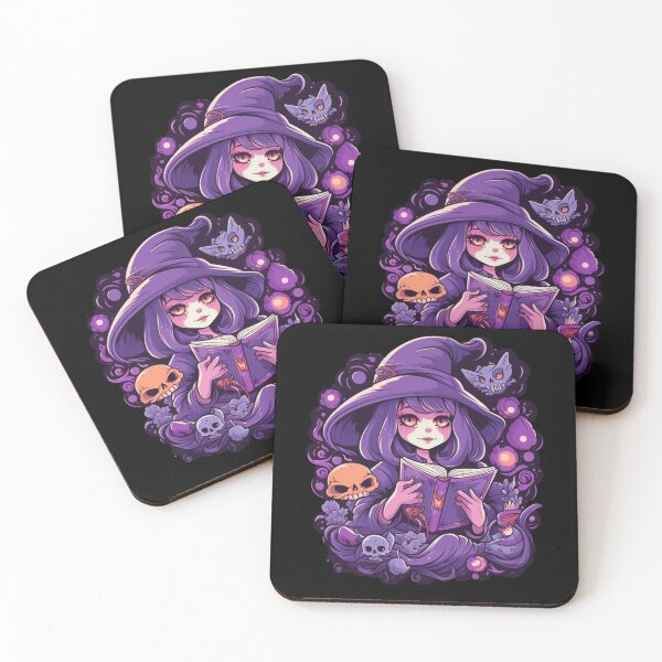 Item preview, Kawaii Spellcaster: Witch Cute Purple Bats Skulls Magic Halloween Fantasy Dark Neon designed and sold by DigiNook.