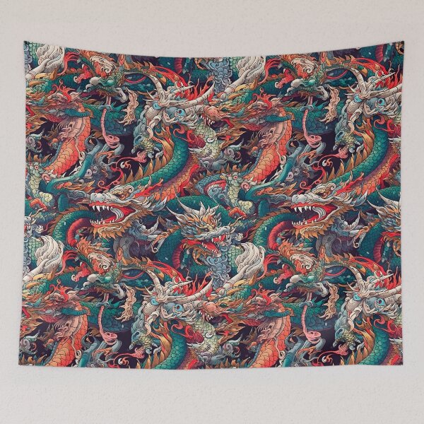 Item preview, Battling Sea Dragons Watercolor Retro Pattern designed and sold by SecretDicer.