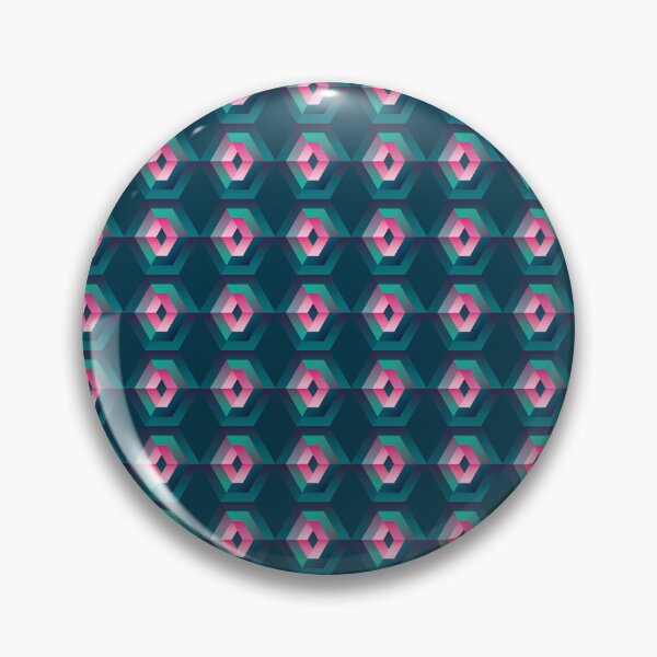 Item preview, Abstract geometrical hexagons in pink and green on dark blue background, illusional art designed and sold by IngaDesign.