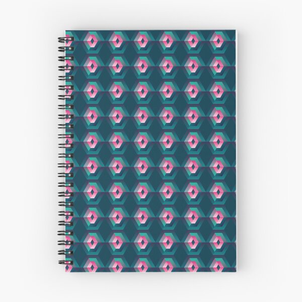 Item preview, Abstract geometrical hexagons in pink and green on dark blue background, illusional art designed and sold by IngaDesign.