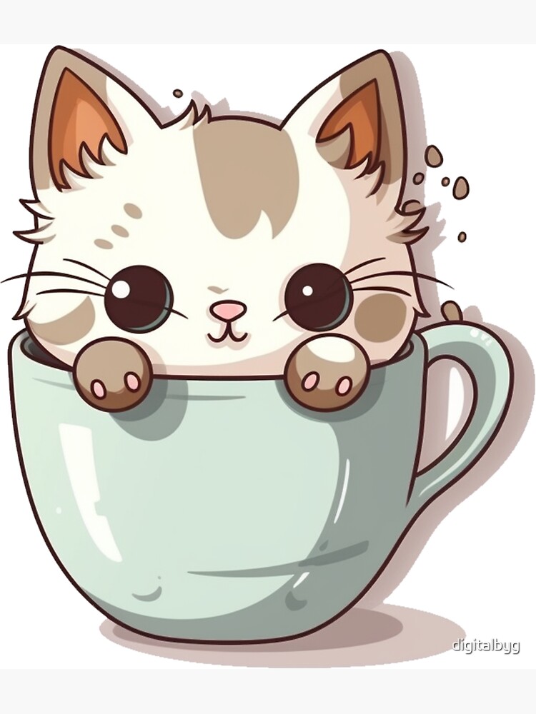 Cartoon Kitten Coffee Mug, Ceramic Coffee Cups, Cute Kawaii Cat