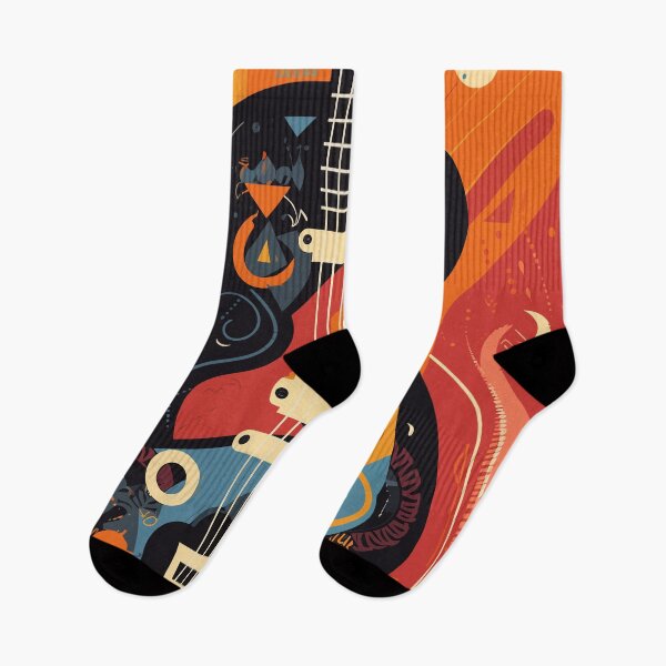 Artikelvorschau, Retro-Gitarren-Illustration mit kräftiger Farbblockierung entworfen und verkauft von MetroEvents.