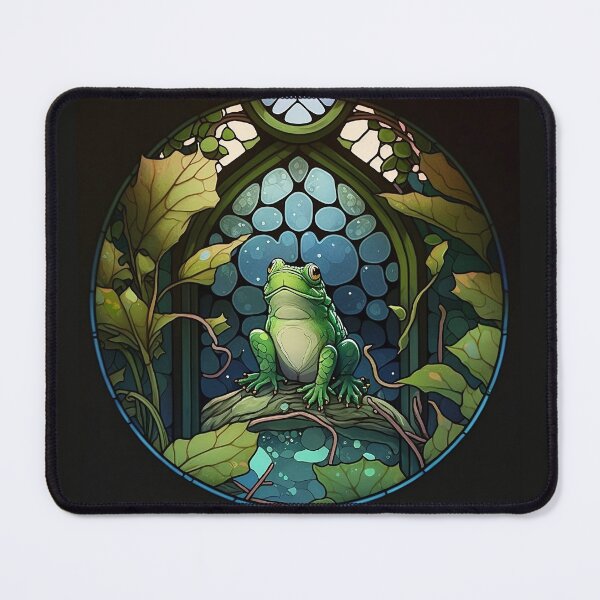 Item preview, Frog cottagecore stained glass window designed and sold by Sunchildprints.