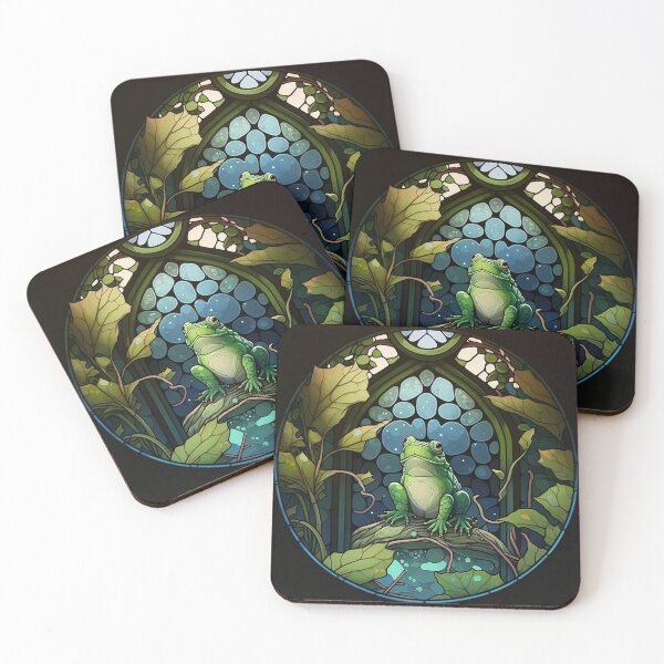 Item preview, Frog cottagecore stained glass window designed and sold by Sunchildprints.