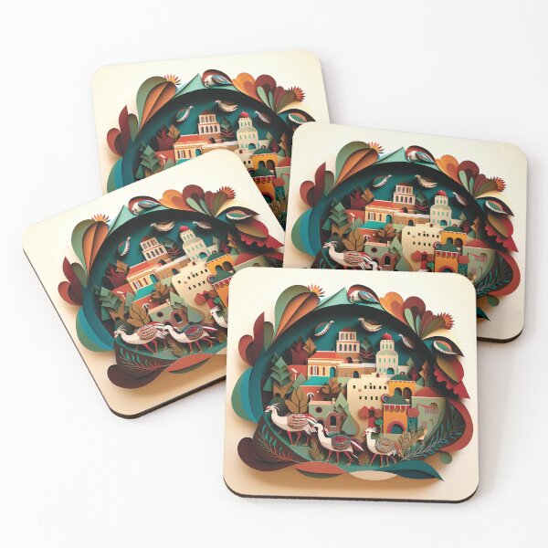 Item preview, three beautiful birds with colorful landscape in the background designed and sold by artpapercuts.