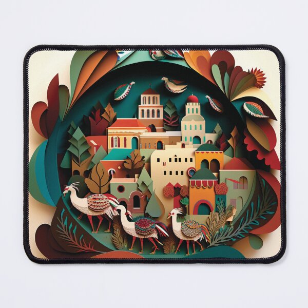 Item preview, three beautiful birds with colorful landscape in the background designed and sold by artpapercuts.