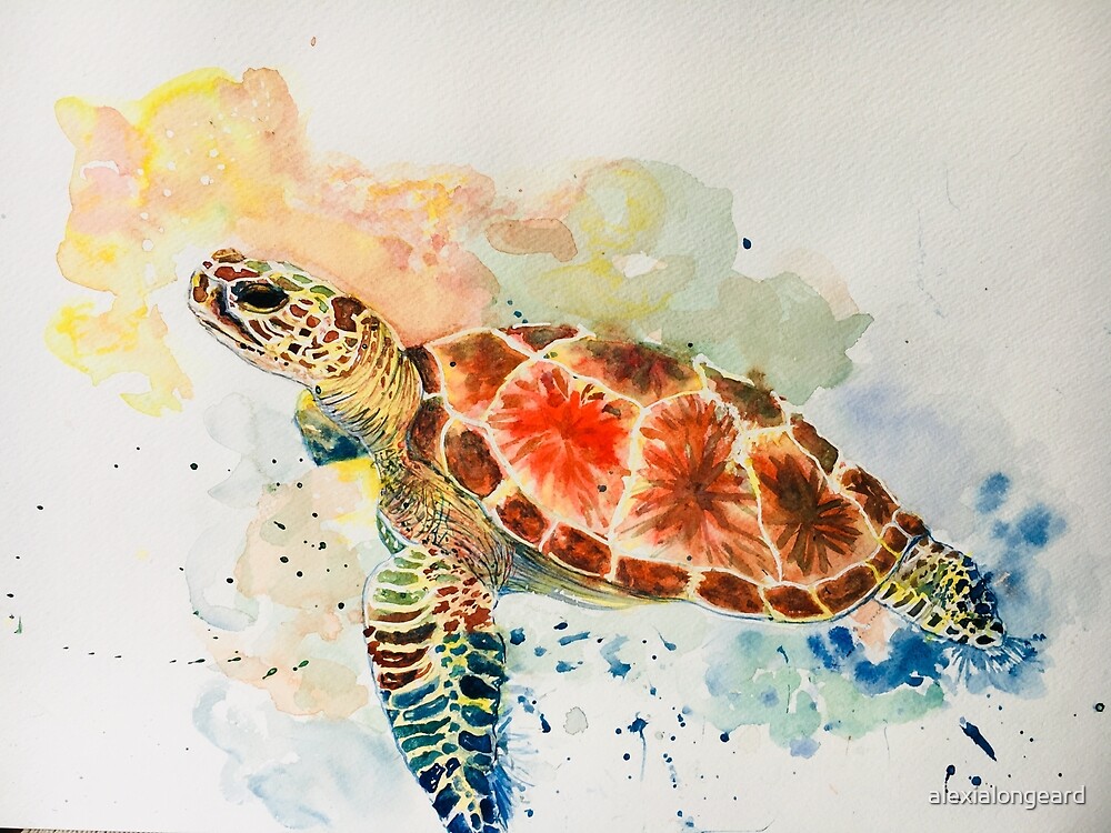 Watercolor Sea Turtle Colorful Trend By Alexialongeard