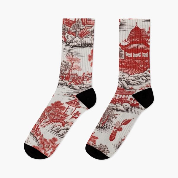 Item preview, Chinoiserie - Red and White Ming Dynasty Willow Pattern Linen designed and sold by Kentala.