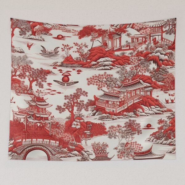 Item preview, Chinoiserie China garden - red and white porcelain bed linen designed and sold by Kentala.