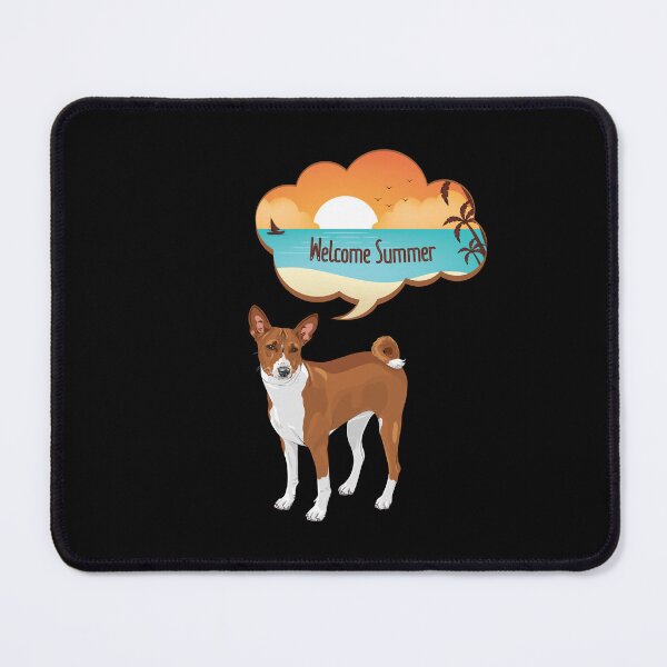 Item preview, Basenji Dog with Welcome Summer Beach Sunset Bubble designed and sold by SeasonalDogs.