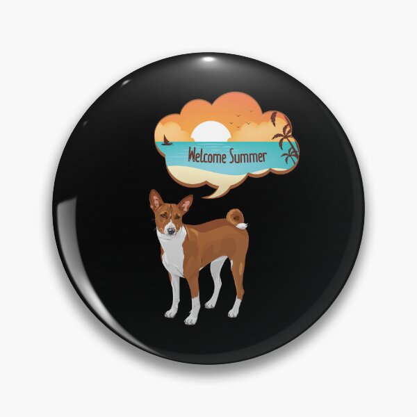 Item preview, Basenji Dog with Welcome Summer Beach Sunset Bubble designed and sold by SeasonalDogs.