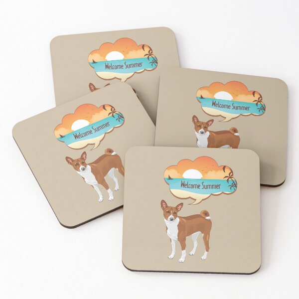 Item preview, Basenji Dog with Welcome Summer Beach Sunset Bubble designed and sold by SeasonalDogs.