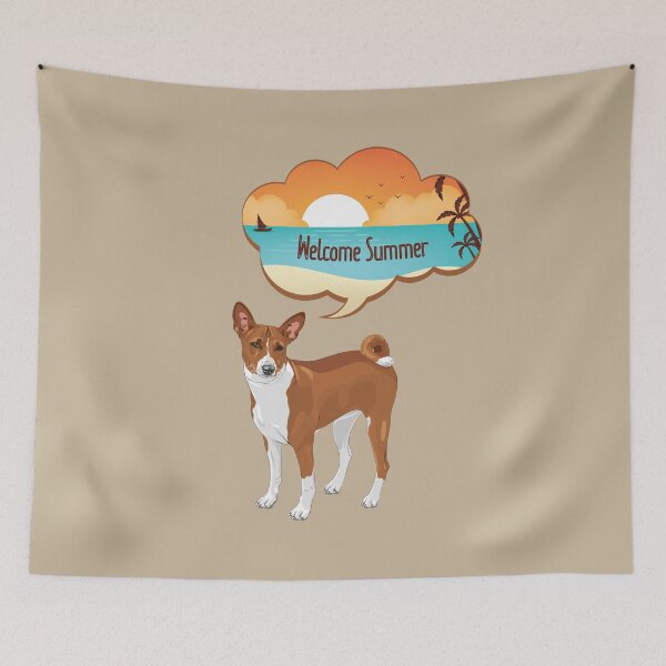 Item preview, Basenji Dog with Welcome Summer Beach Sunset Bubble designed and sold by SeasonalDogs.
