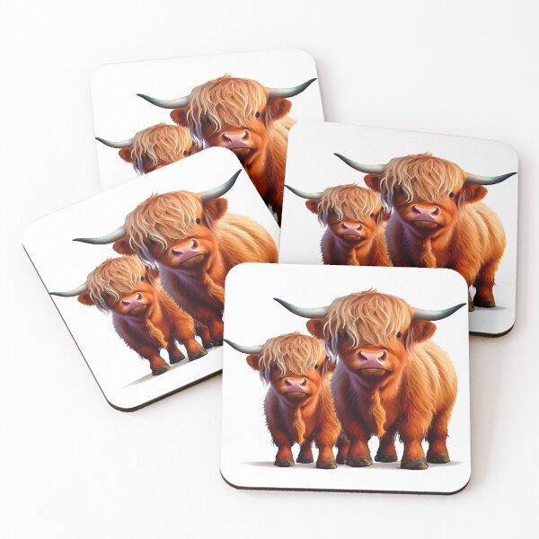 Item preview, Cute illustration of a High Land longhaired mama cow and her little baby.  designed and sold by KortsaCrea.