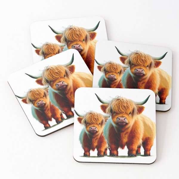 Item preview, Adorable illustration of a High Land longhaired mama cow and her little child.  designed and sold by KortsaCrea.