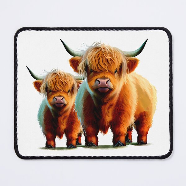 Item preview, Adorable illustration of a High Land longhaired mama cow and her little child. designed and sold by KortsaCrea.