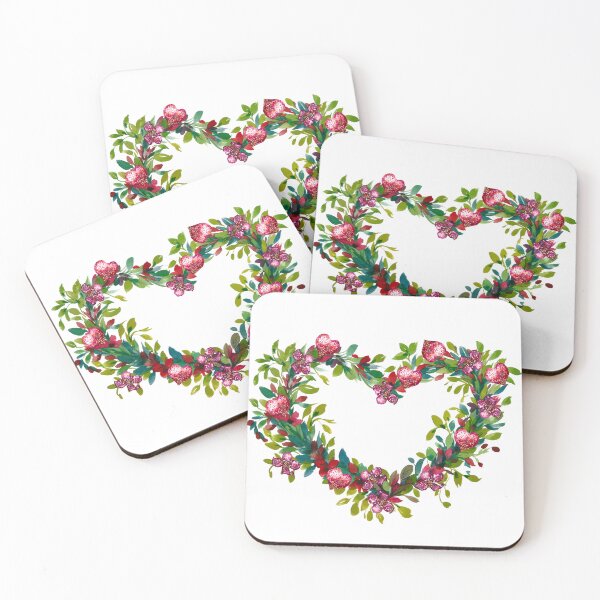 Item preview, Floral heart shape wreath with strawberries in a shape of the heart, handmade watercolor designed and sold by IngaDesign.