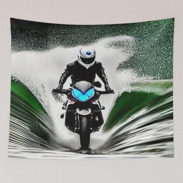 Item preview, Motorcycle driver runs into a puddle in the rain  designed and sold by JaroDesign2023.