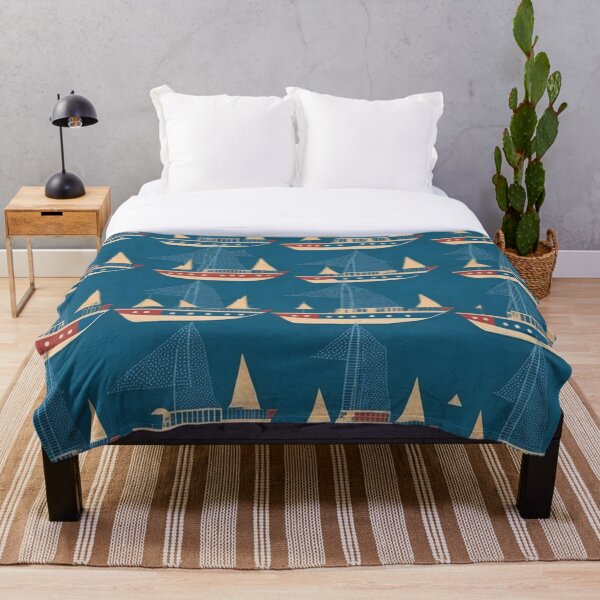 Item preview, A repeating, stylized pattern of small sailboats on blue designed and sold by Gary Gable.