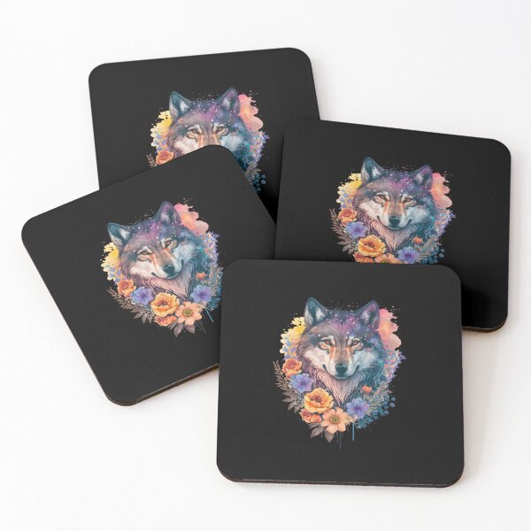 Item preview, Colorful wolf with flowers designed and sold by MagicWardrobe.