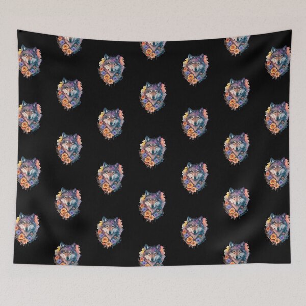Item preview, Colorful wolf with flowers designed and sold by MagicWardrobe.