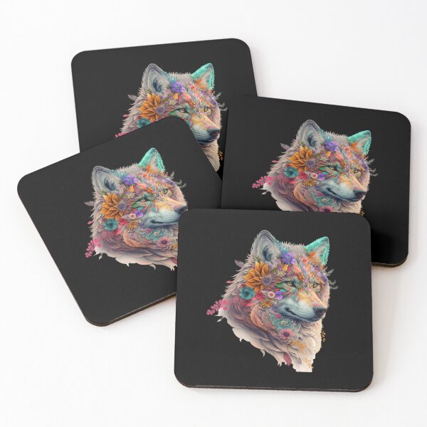 Item preview, Colorful wolf with flowers designed and sold by MagicWardrobe.