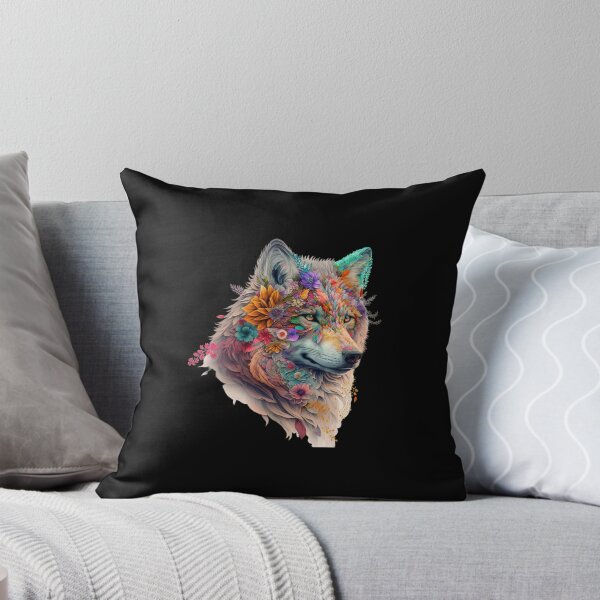 Item preview, Colorful wolf with flowers designed and sold by MagicWardrobe.