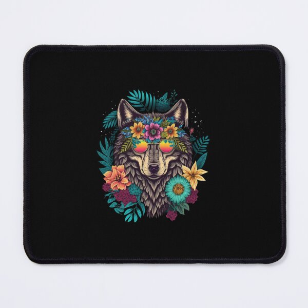 Item preview, Colorful wolf with flowers designed and sold by MagicWardrobe.