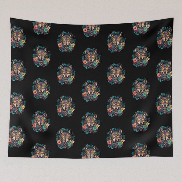 Item preview, Colorful wolf with flowers designed and sold by MagicWardrobe.